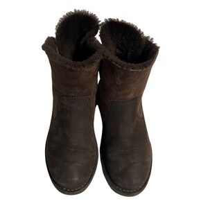 UGG Brown Leather Suede Shearling Back Tie Mid Calf Boots‎ Womens 7 1005430